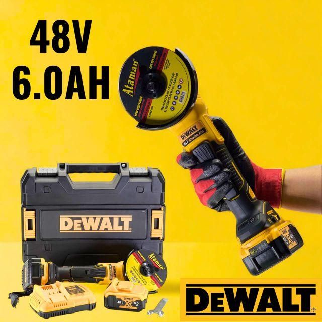 Кутова акумуляторна шліфувальна машина DeWalt DCG413 (48V, 6Ah, диск 125мм) Болгарка Деволт з 2 АКБ для різання та шліфування