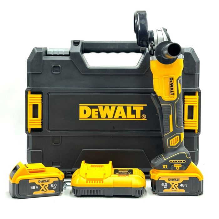 Кутова акумуляторна шліфувальна машина DeWalt DCG413 (48V, 6Ah, диск 125мм) Болгарка Деволт з 2 АКБ для різання та шліфування