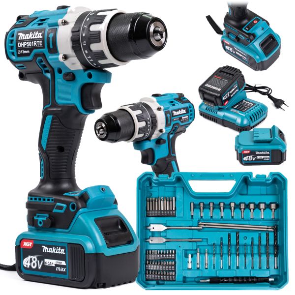 Аккумуляторный бесщеточный шуруповерт Makita DHP501RTE (48V, 6Ah) Шуруповерт ударный Макита 13 мм с насадками в кейсе