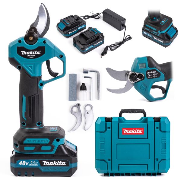 Безщітковий секатор акумуляторний Makita DMT75BL (48V, 6Ah) Садовий секатор Макіта 30мм і дисплей + запасні леза + 2АКБ