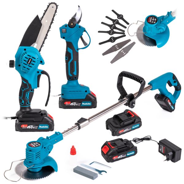 Набір Makita 3в1 (Тример UR156DWAE, Пила DUC155Z, Секатор DMT55BL) Набір садових інструментів Макіта + 2АКБ (48V 6Ah)