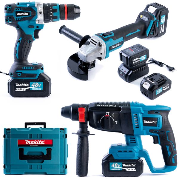 Бесщеточный аккумуляторный набор Makita 4в1 48V Ударный Шуруповерт+Перфоратор+Болгарка+Гайковерт Макита