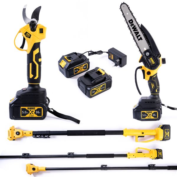 Набор DeWalt 3в1 (36V 5Ah) Мини пила DCMPH525P1 + Секатор DCMPP563N + телескопическая штанга 3м + Высоторез