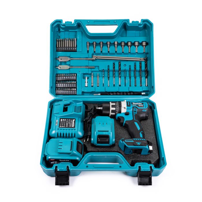 Аккумуляторный бесщеточный шуруповерт Makita DHP501RTE (48V, 6Ah) Шуруповерт ударный Макита 13 мм с насадками в кейсе