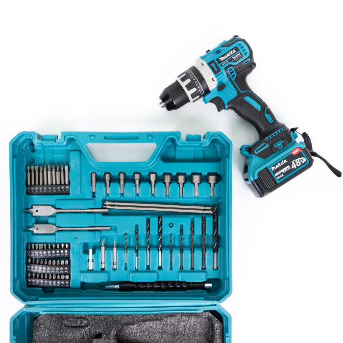 Аккумуляторный бесщеточный шуруповерт Makita DHP501RTE (48V, 6Ah) Шуруповерт ударный Макита 13 мм с насадками в кейсе