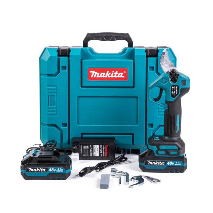 Безщітковий секатор акумуляторний Makita DMT75BL (48V, 6Ah) Садовий секатор Макіта 30мм і дисплей + запасні леза + 2АКБ