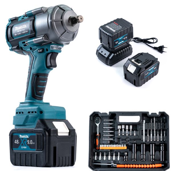 Аккумуляторный бесщеточный ударный гайковерт Makita TW1001GZ 1000Hm (48V, 9AH) с набором головок Макита