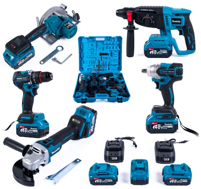 Комплект акумуляторний 5в1 Makita 48V (Гайковерт + Шуруповерт + УШМ + Перфоратор + Циркулярка) Набір Макіта + 3 АКБ