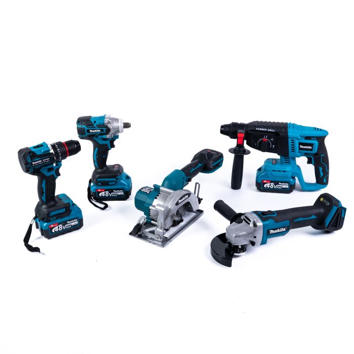 Комплект акумуляторний 5в1 Makita 48V (Гайковерт + Шуруповерт + УШМ + Перфоратор + Циркулярка) Набір Макіта + 3 АКБ