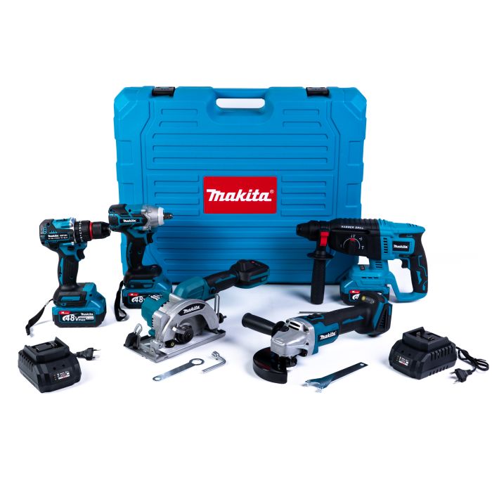 Комплект акумуляторний 5в1 Makita 48V (Гайковерт + Шуруповерт + УШМ + Перфоратор + Циркулярка) Набір Макіта + 3 АКБ